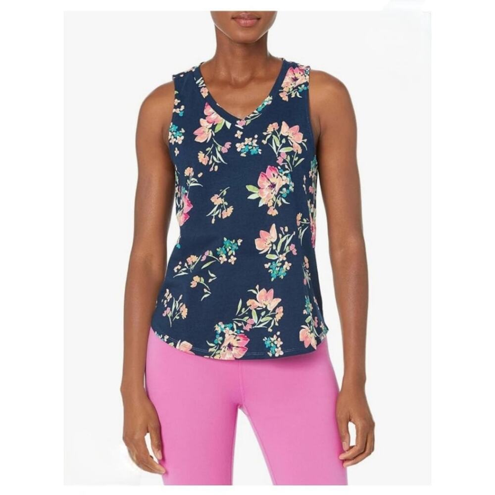 Andrew Marc Sport Women's Floral Printed V-Neck Cotton T-Shirt Sleeveless Tank